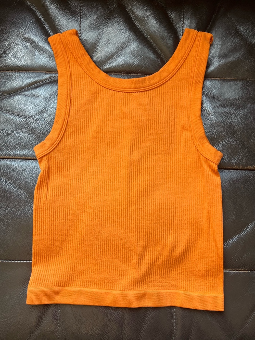 Bright Orange Ribbed Fitted Scoop Neck Tank Top Earth Tones Sz M